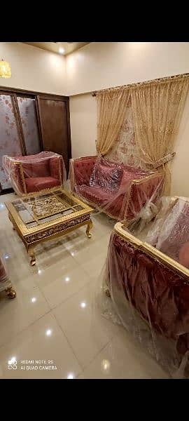 Luxury comfortable Velvet sofa set with antique golden table 1
