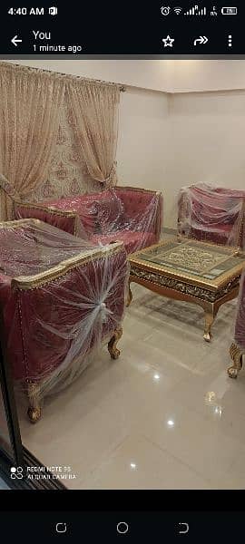 Luxury comfortable Velvet sofa set with antique golden table 4