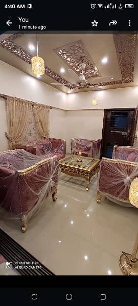 Luxury comfortable Velvet sofa set with antique golden table 5