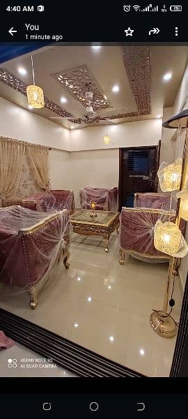 Luxury comfortable Velvet sofa set with antique golden table 6