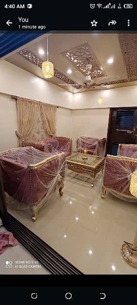 Luxury comfortable Velvet sofa set with antique golden table 7