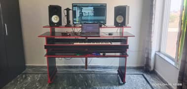LARGE SIZED MUSIC STUDIO TABLE WORKSTATION WITH WHEELS, MICROPHONE