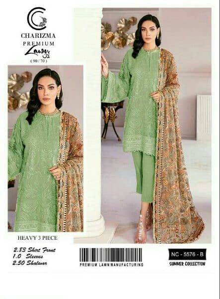3 pcs Woman unstitched embroided lawn suit with  free dilevery 0