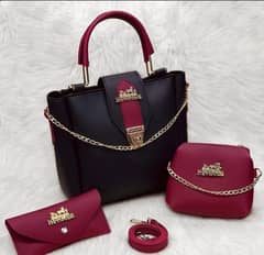 Women's PU Leather plain Handbag, Pack of 3