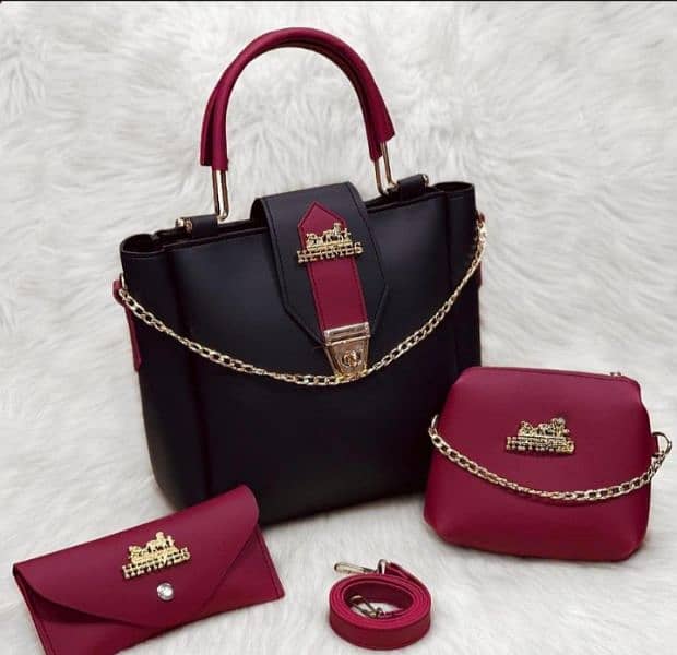 Women's PU Leather plain Handbag, Pack of 3 0