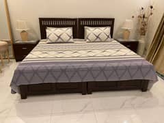 2 Single Beds with Ortho Mattress & Side Tables