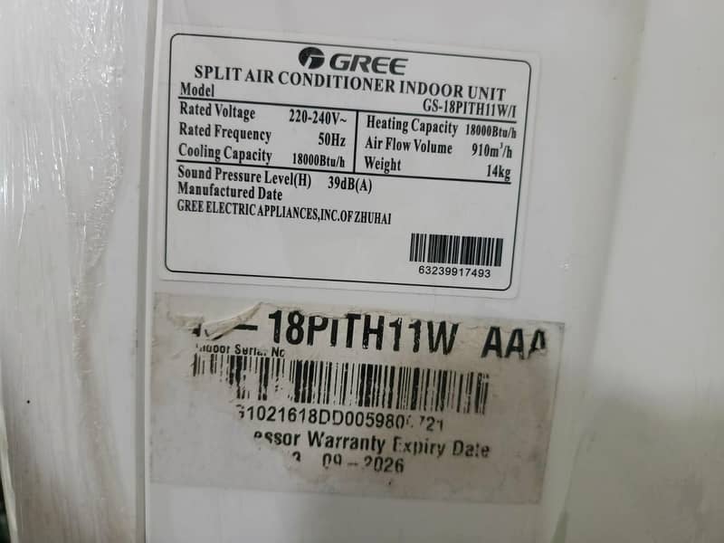 Gree pular 1.5 ton Dc inverter with warrnty(0306=4462/443)chilled set 9