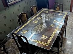 Second-Hand Talli Wood Dining Table with Glass Top - 6 Seater