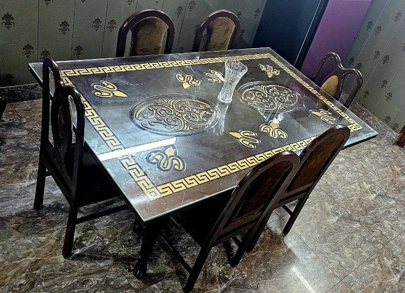 Second-Hand Talli Wood Dining Table with Glass Top - 6 Seater 1