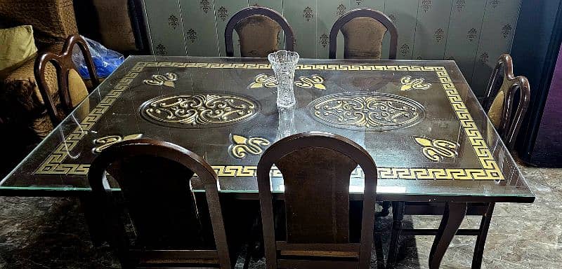 Second-Hand Talli Wood Dining Table with Glass Top - 6 Seater 4