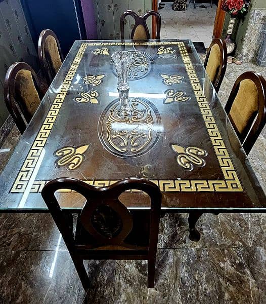 Second-Hand Talli Wood Dining Table with Glass Top - 6 Seater 6