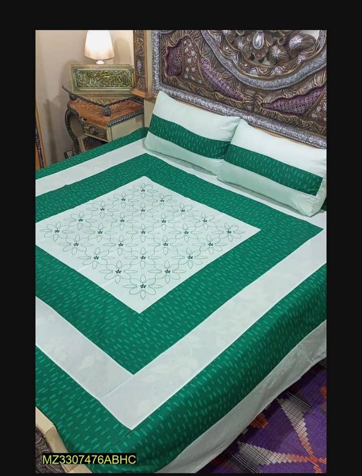 3 Pcs cotton sotton Patch work double bedsheet 0