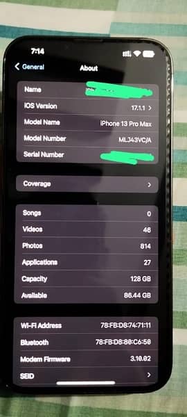13 pro max pta approved BH 92% 128 gb 2