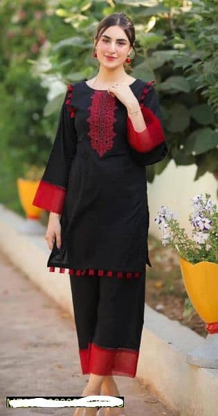 2 pce woman is Stitched linen Embroidered Shirt and trouser. 2