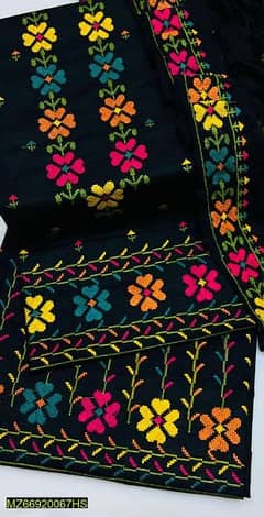 3 Pcs woman unstitched cotton embroidered suit