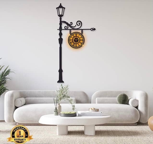 Street Lamp Design Laminated Wall Clock With Back Light 0