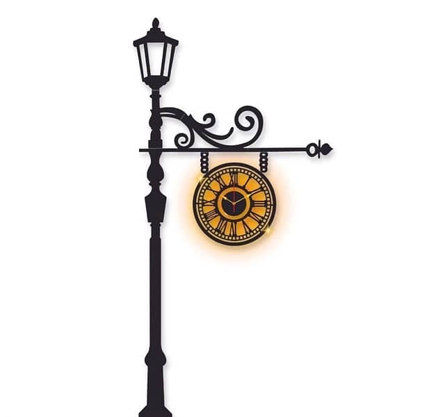 Street Lamp Design Laminated Wall Clock With Back Light 1