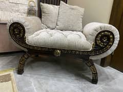 PREMIUM PURE WOOD CARVED SOFA WITH GOLDEN ACCENT