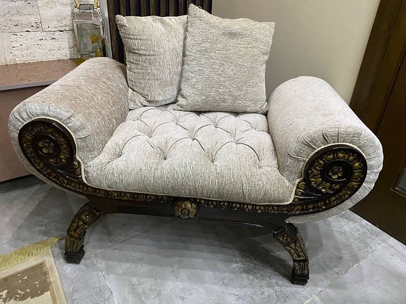PREMIUM PURE WOOD CARVED SOFA WITH GOLDEN ACCENT 1