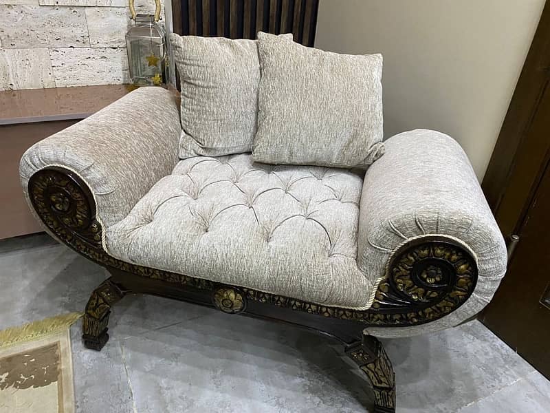 PREMIUM PURE WOOD CARVED SOFA WITH GOLDEN ACCENT 2