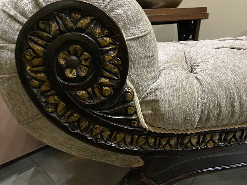 PREMIUM PURE WOOD CARVED SOFA WITH GOLDEN ACCENT 3