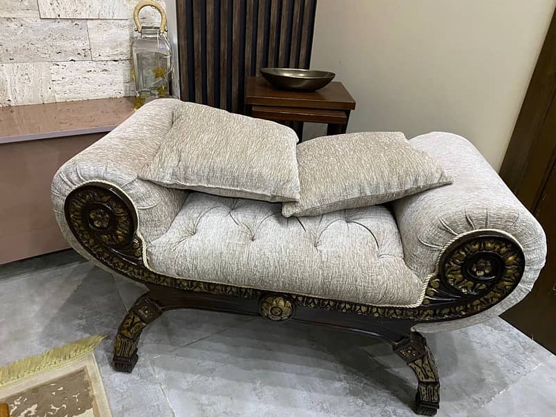 PREMIUM PURE WOOD CARVED SOFA WITH GOLDEN ACCENT 9