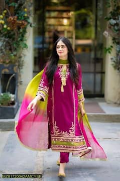 3 PC women unstited lawn embroidered suit