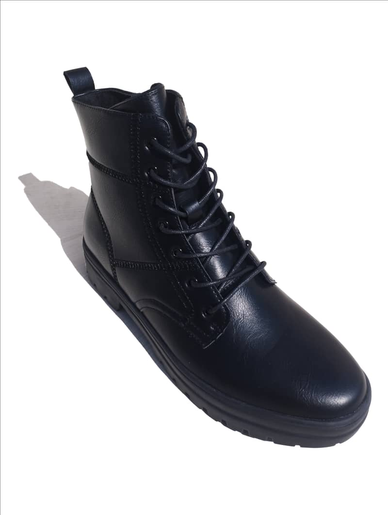 LACE-UP LEATHERITE ANKLE BOOTS-BLACK 2