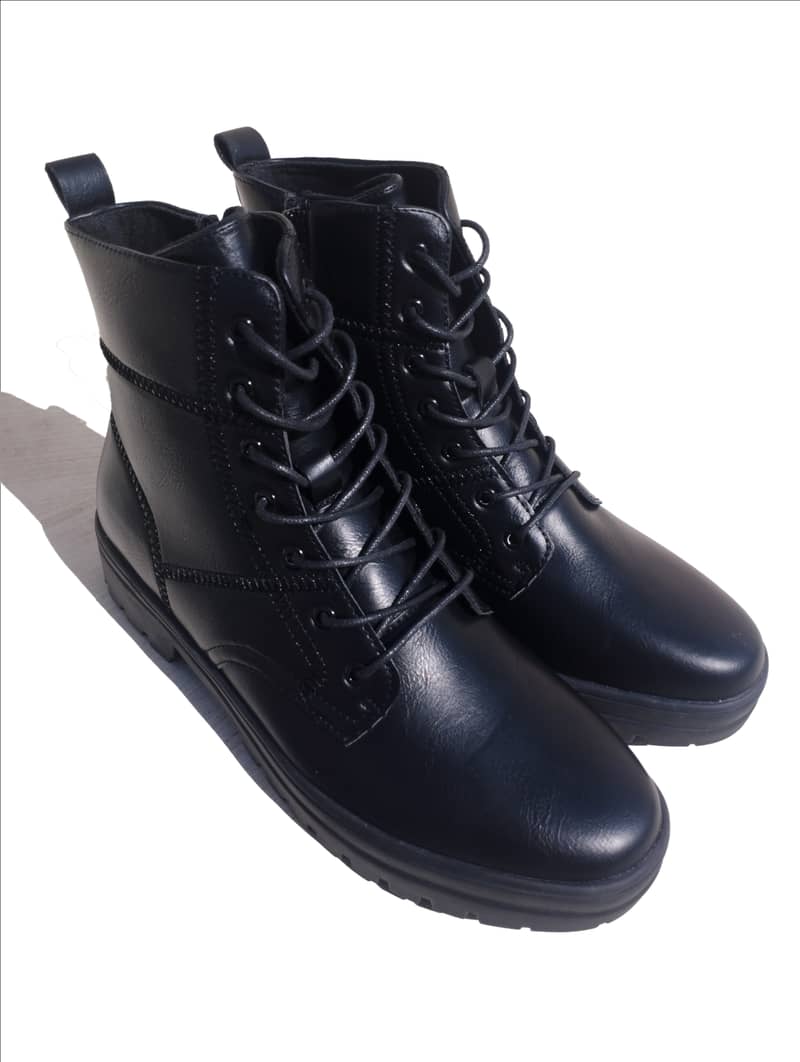 LACE-UP LEATHERITE ANKLE BOOTS-BLACK 3