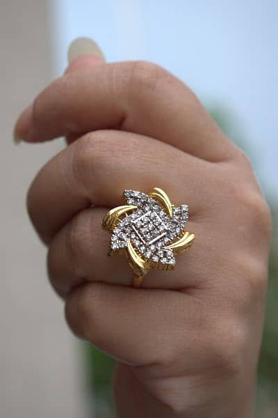 stylish gold and silver ring with gems for women 1