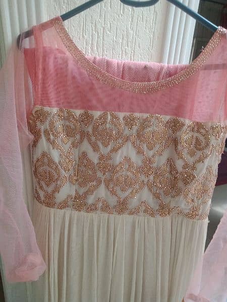 pink and white long frock with net dupata 2