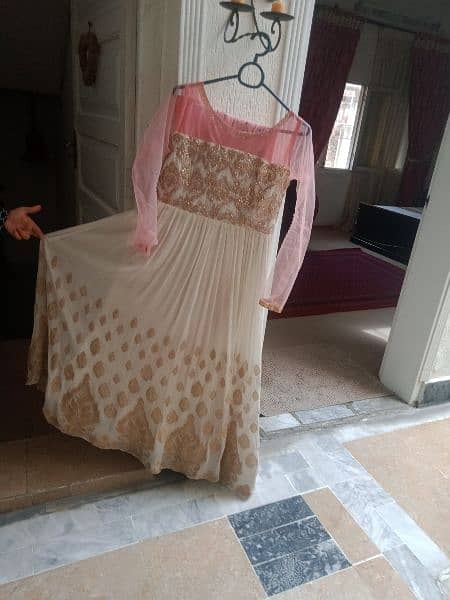 pink and white long frock with net dupata 4