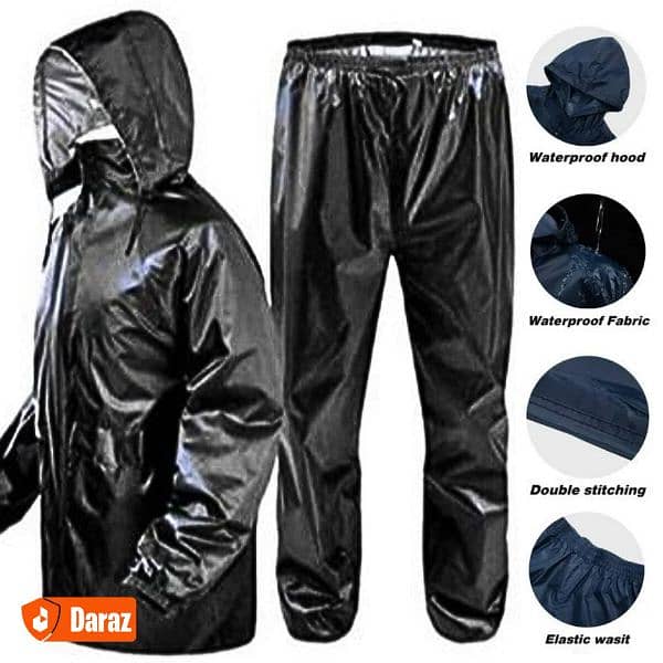 Rain Suit , Rain Coat + Trouser + Cap parachute stuff zip and buttoon. 3