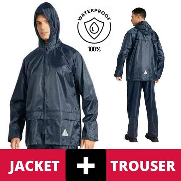 Rain Suit , Rain Coat + Trouser + Cap parachute stuff zip and buttoon. 4