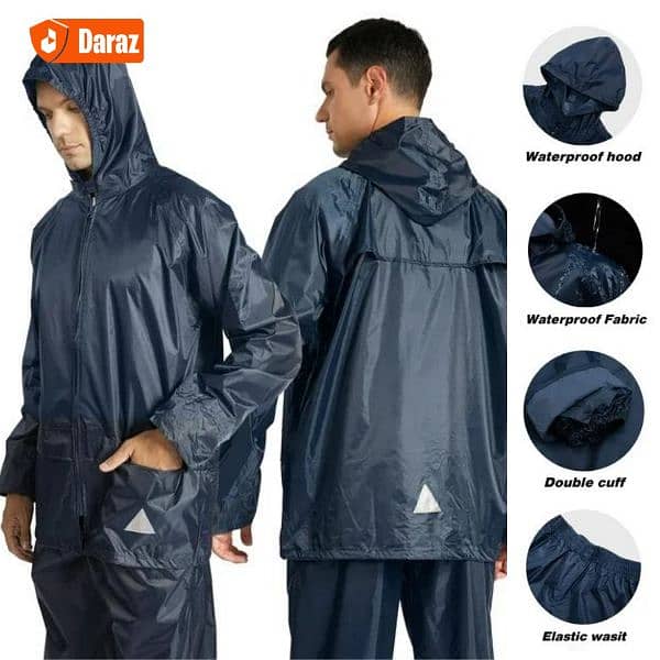 Rain Suit , Rain Coat + Trouser + Cap parachute stuff zip and buttoon. 5