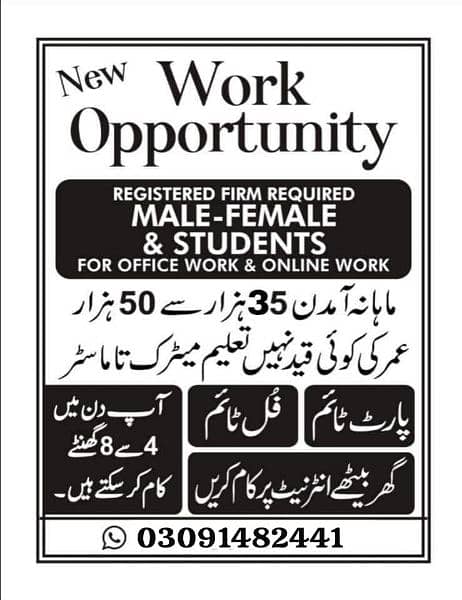 Male And Female Staff Required For Online Work 0