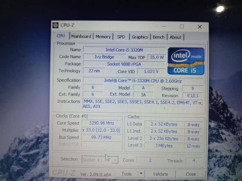 Dell i5 3rd Gen 3320M CPU 2.60GHZ 6