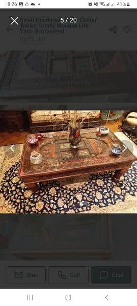 swati wood  handemade coffee table handemade corving handmade painting 1