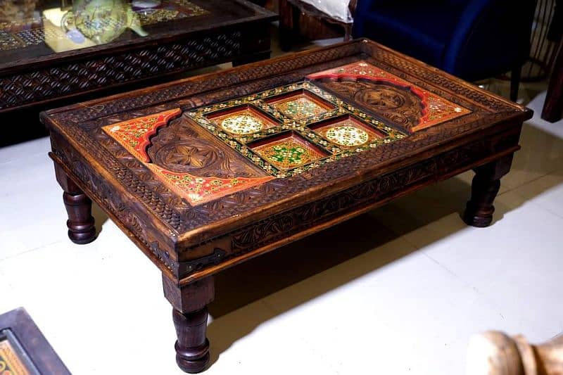 swati wood  handemade coffee table handemade corving handmade painting 3