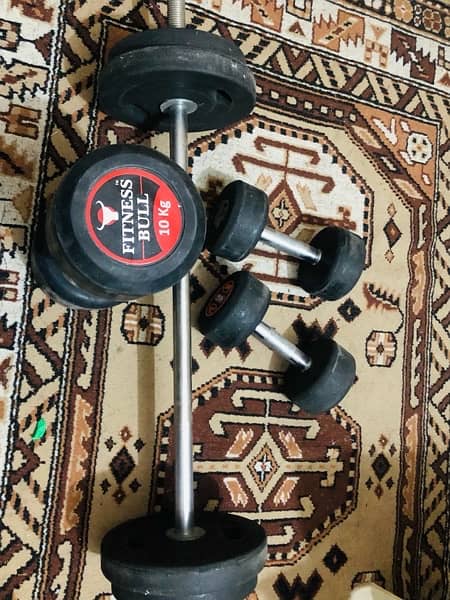Gym Equipments (dumbells and barbell rod with weights ) 2