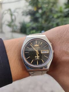 Vintage Orient Crystal 3 Star Automatic Time with Date Men Wrist Watch