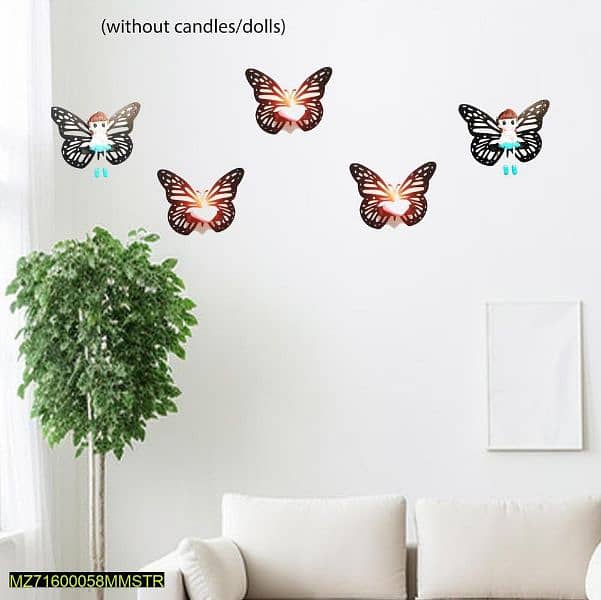 5 PCs Modern 3D Butterfly Art MDF Wall Hanging Frame Set With Shelf 2