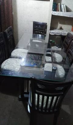 dining table wooden with glass top 6 seater
