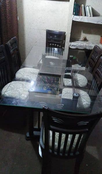 dining table wooden with glass top 6 seater 0