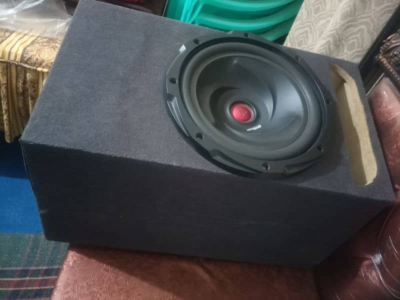1. kanwood woofer with box and 4 channel amplifair no repair 3