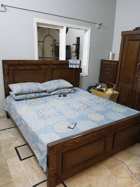 Wooden Bed with Dressing and Side Tables 0
