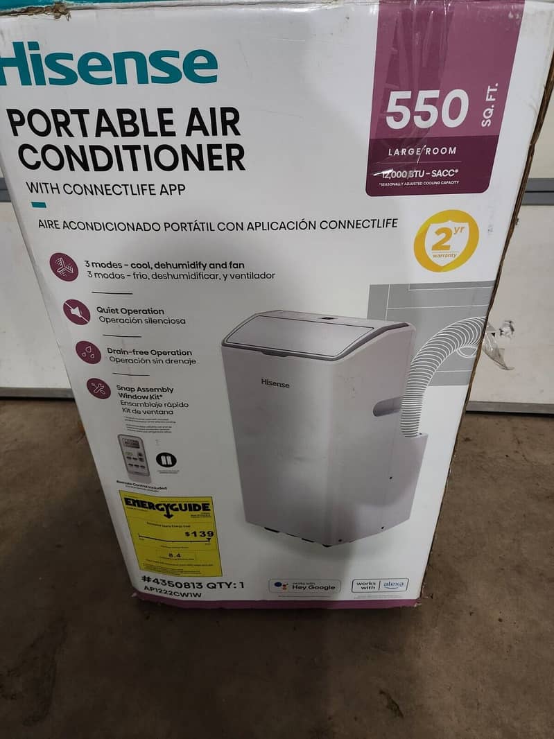 Hisense 12000 BTU White Vented WiFi enabled Portable Air Conditioner 0