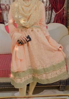 net frok with dupatta peach colour wedding dress