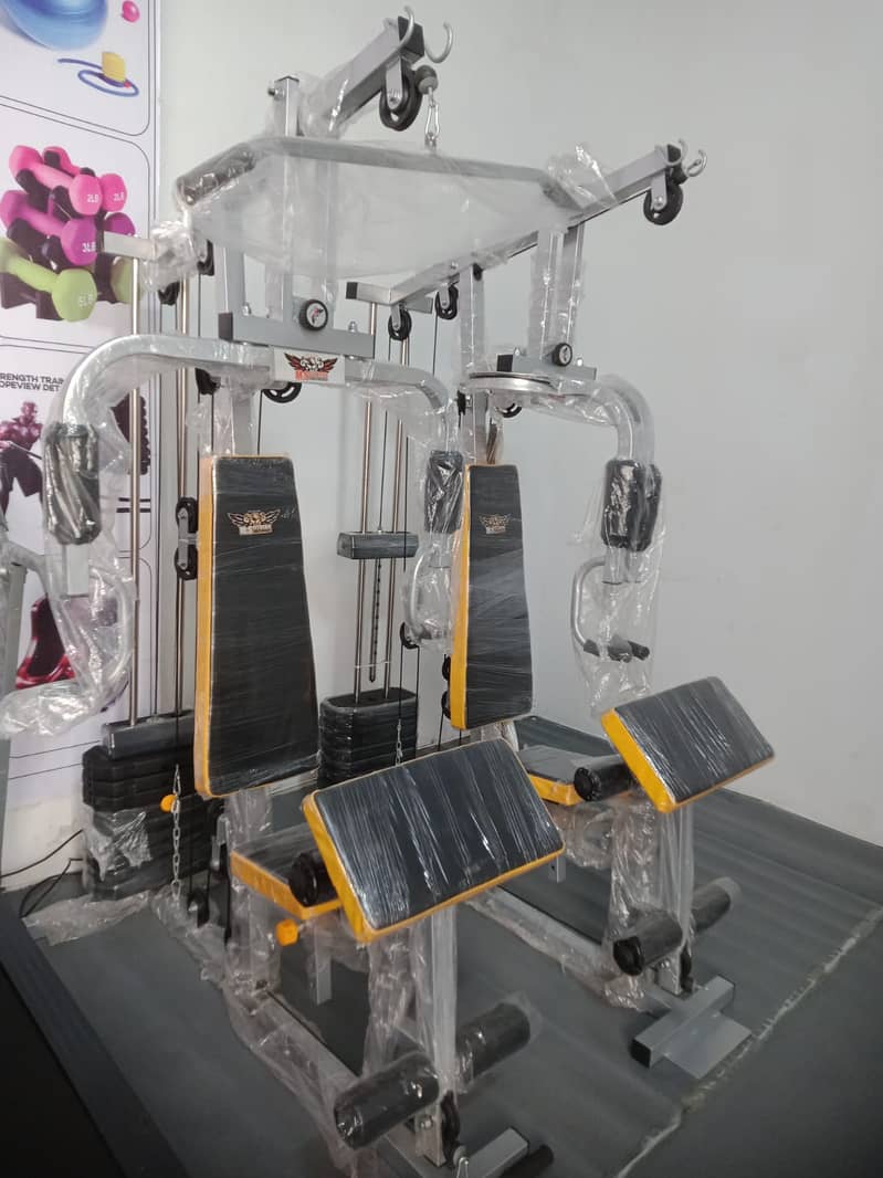 Like new multi station home gym butterfly dumbbell press lat pull down 0