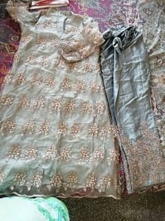 fully embrodied net froq with silk trouser